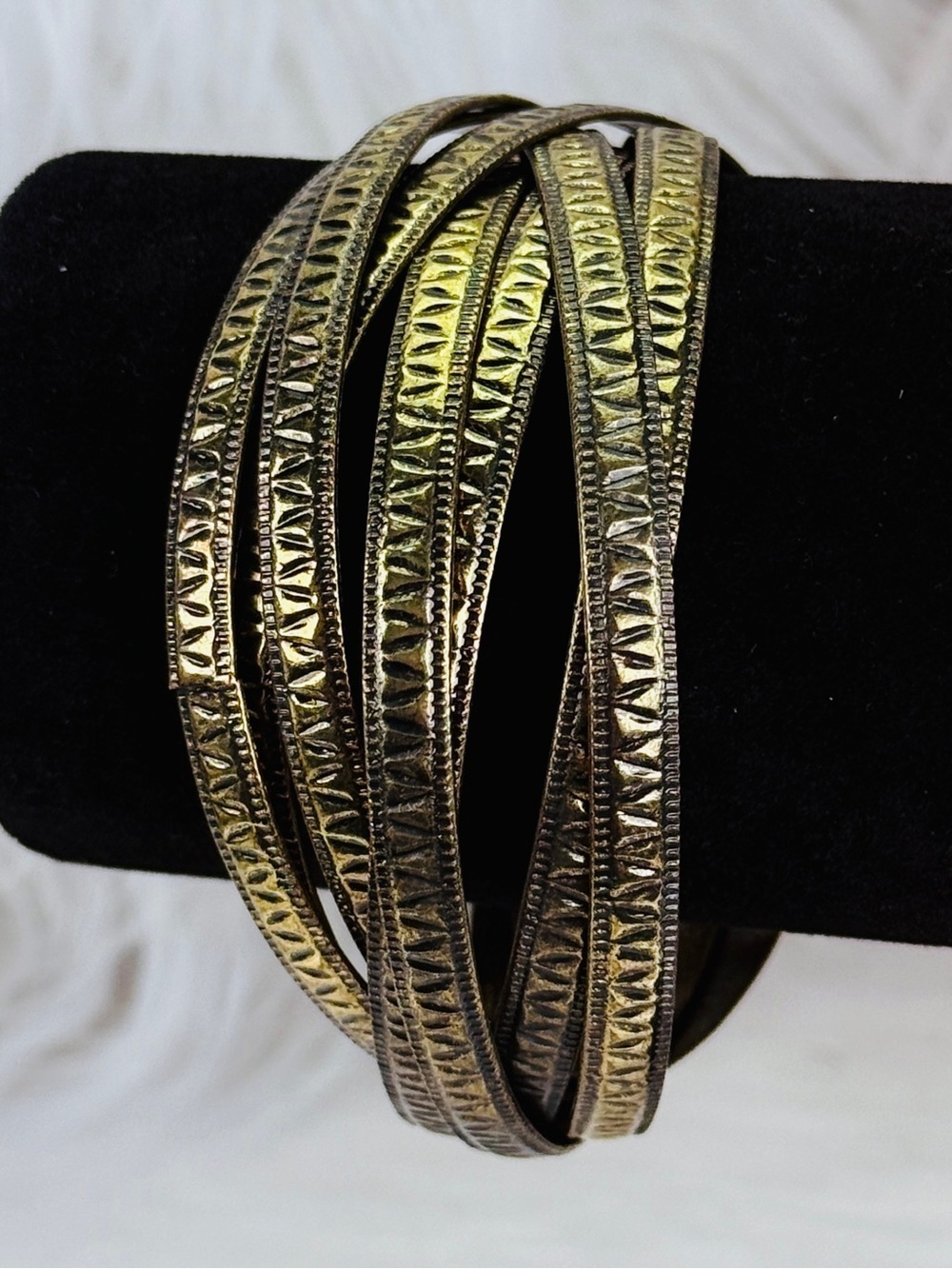 Brass stacked attached, bohemian chic, bangle set.